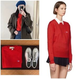 NWT Maison Kitsune classic fine wool multi color fox patch sweater